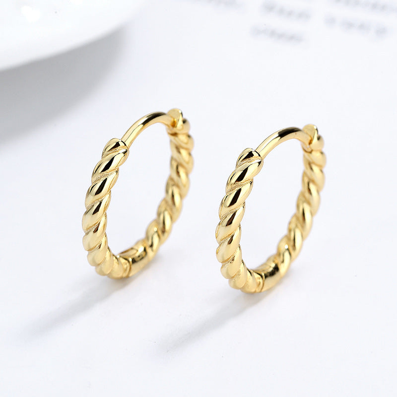 Pure Metal Twisted C Shape Hoop Earrings S925 Sterling Silver Minimalist Rope Texture Wave Design  Earrings