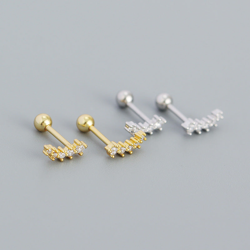 Geometric Design Cubic Zirconia S925 Sterling Silver Stud Earrings with Screw Back for Women Minimalist Elegant Fashion Jewelry in White Gold and Yellow Gold
