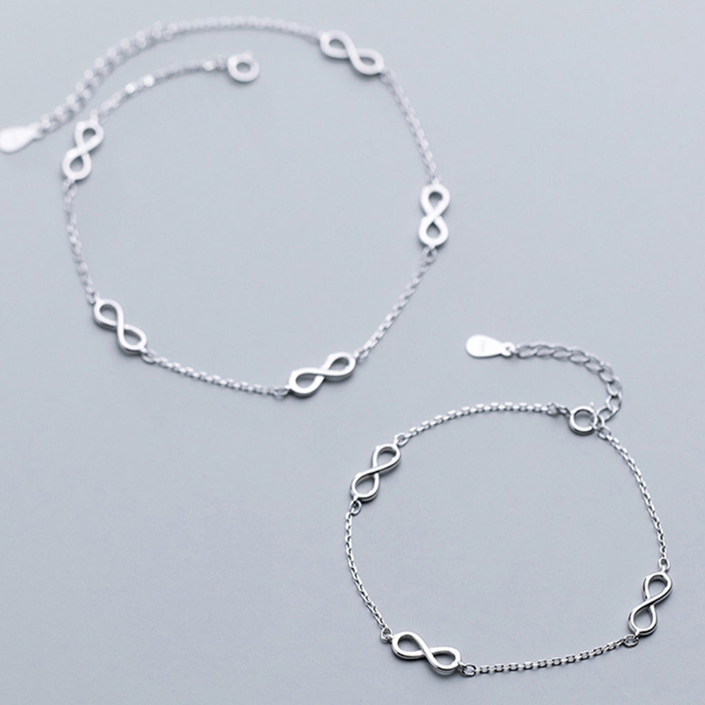 Infinity Symbol Pure Metal S925 Sterling Silver Chain Anklet Bracelet