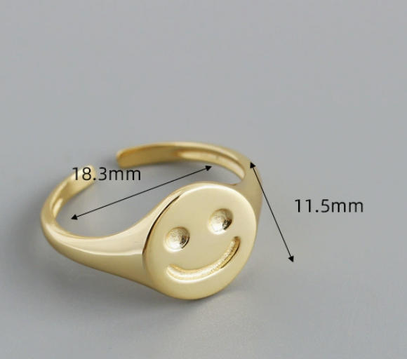 Smiley Face Adjustable  Adjustable 925 Sterling Silver Ring