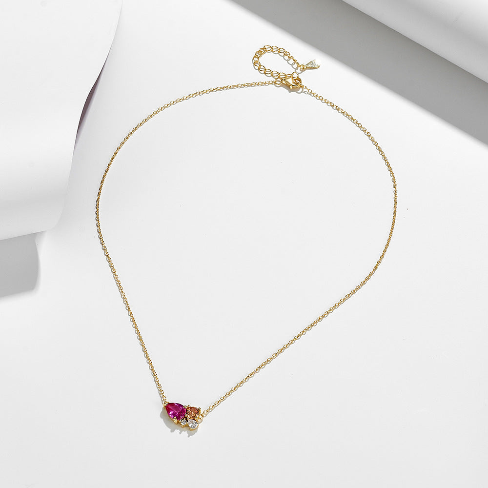 Women Pink Watedrop CZ 925 Sterling Silver Necklace