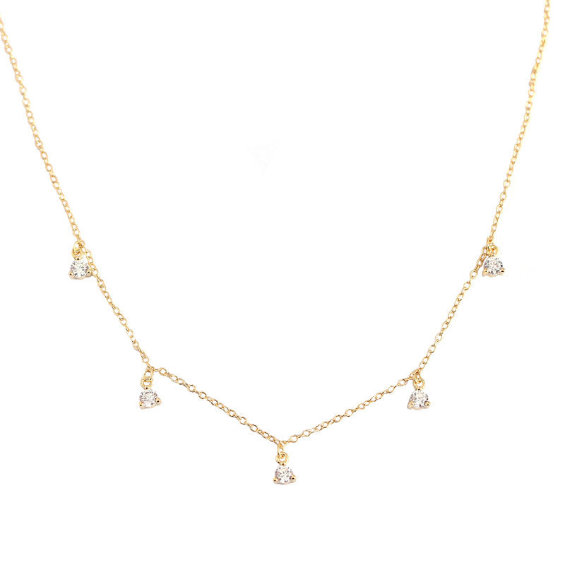 Elegant Geometry Round CZ Tassels 925 Sterling Silver Necklace