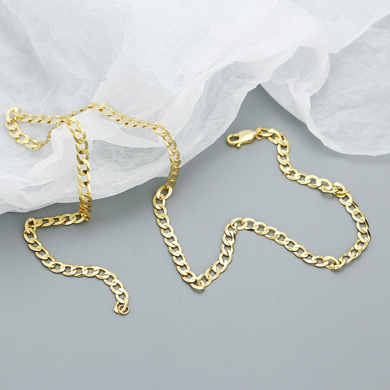 Women Layering Casual Party Modern Vintage Fashion Jewelry Flat Link Chain 925 Sterling Silver Cuban Chain Necklace