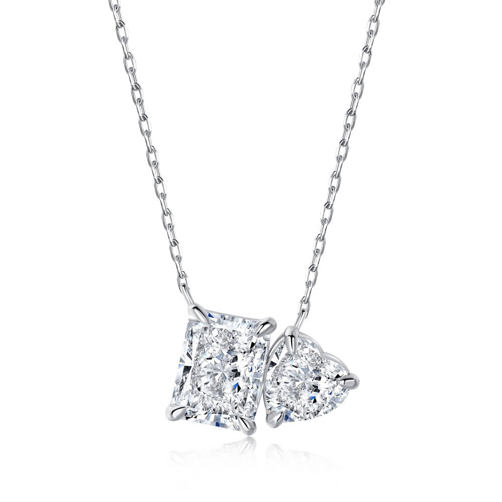 Elegant White CZ Square Heart Baguette Oval 8A Cubic Zirconia 925 Sterling Silver Necklace