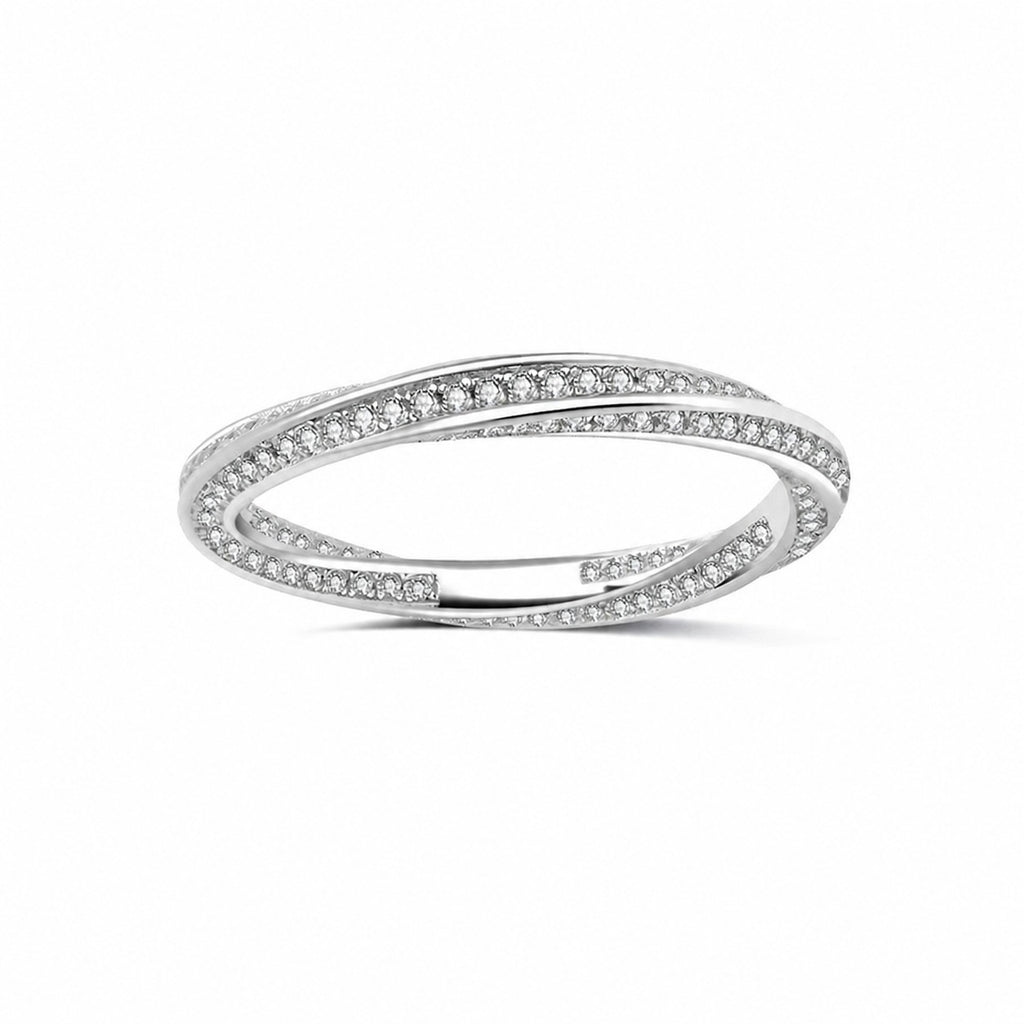 White Moissanite Geometric Mobius Knot 925 Sterling Silver Ring
