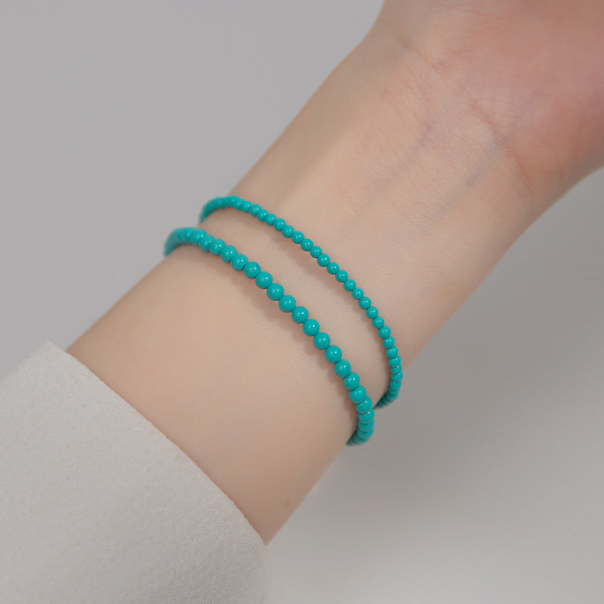 Turquoise Beaded Natural Stone Bracelet 925 Silver Chain Bracelet