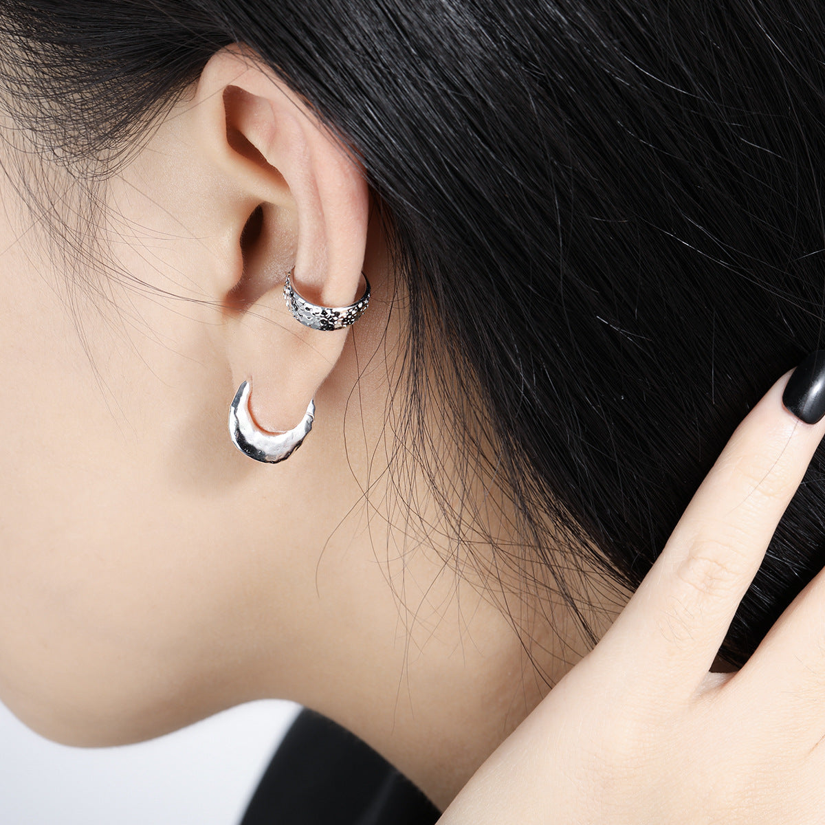 Geometry Irregular Matte Circle 925 Sterling Silver Hoop Earrings