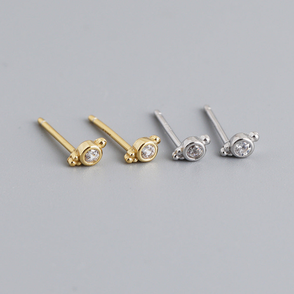 Mini Cubic Zirconia Oval-Shaped Earrings 925 Sterling Silver Stud Earrings