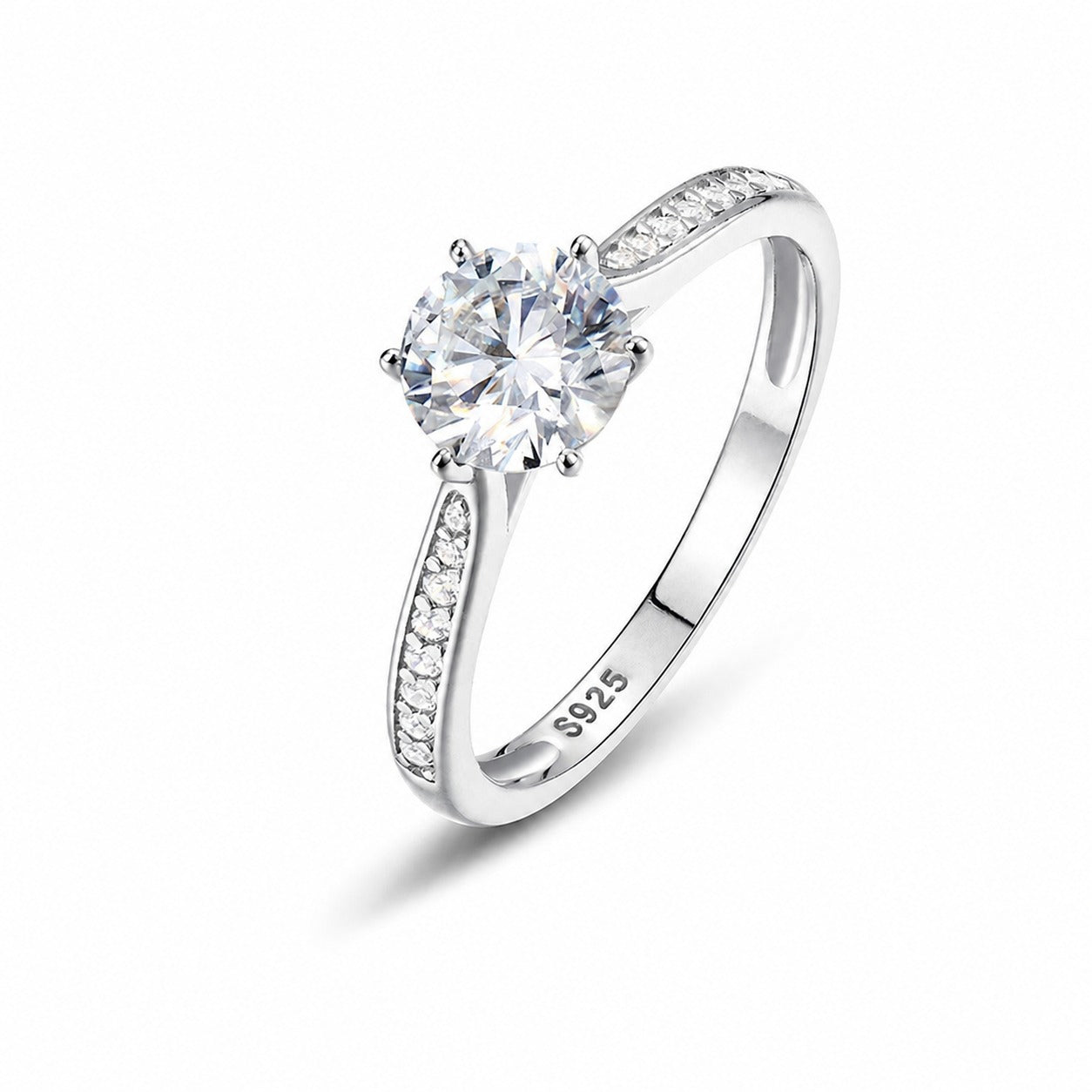 Luxury-Inspired Design With A Six-Prong Side-Set Moissanite Accent Stone 925 Sterling Silver Ring