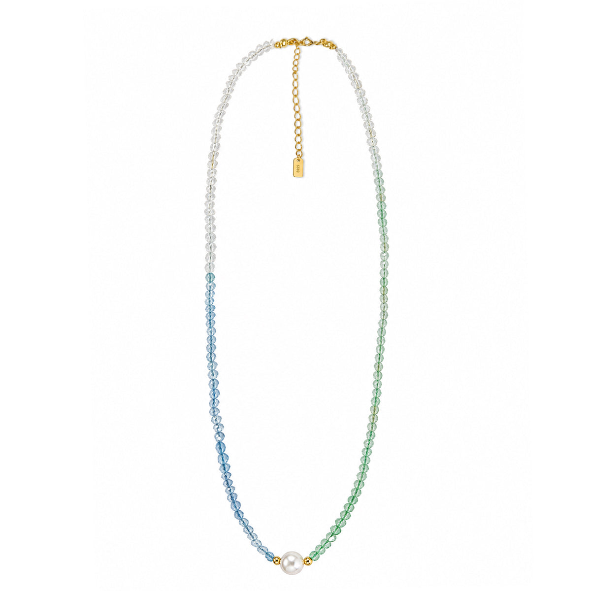 Pastel Aquamarine Green Strawberry Quartz Single Focal Pearl Beaded Strand 925 Sterling Silver Necklace