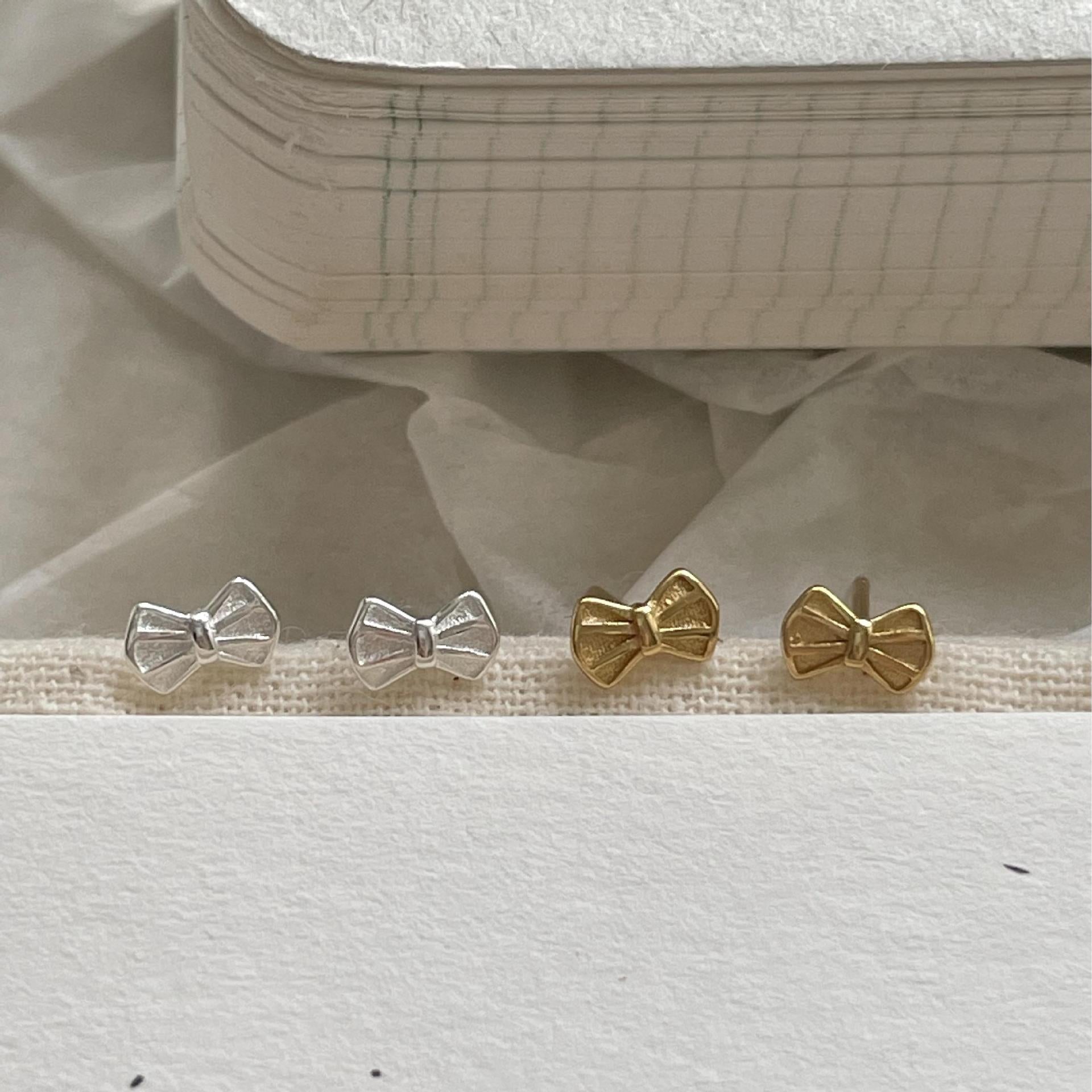 Girl Cute Mini Bow-Knot 925 Sterling Silver Stud Earrings