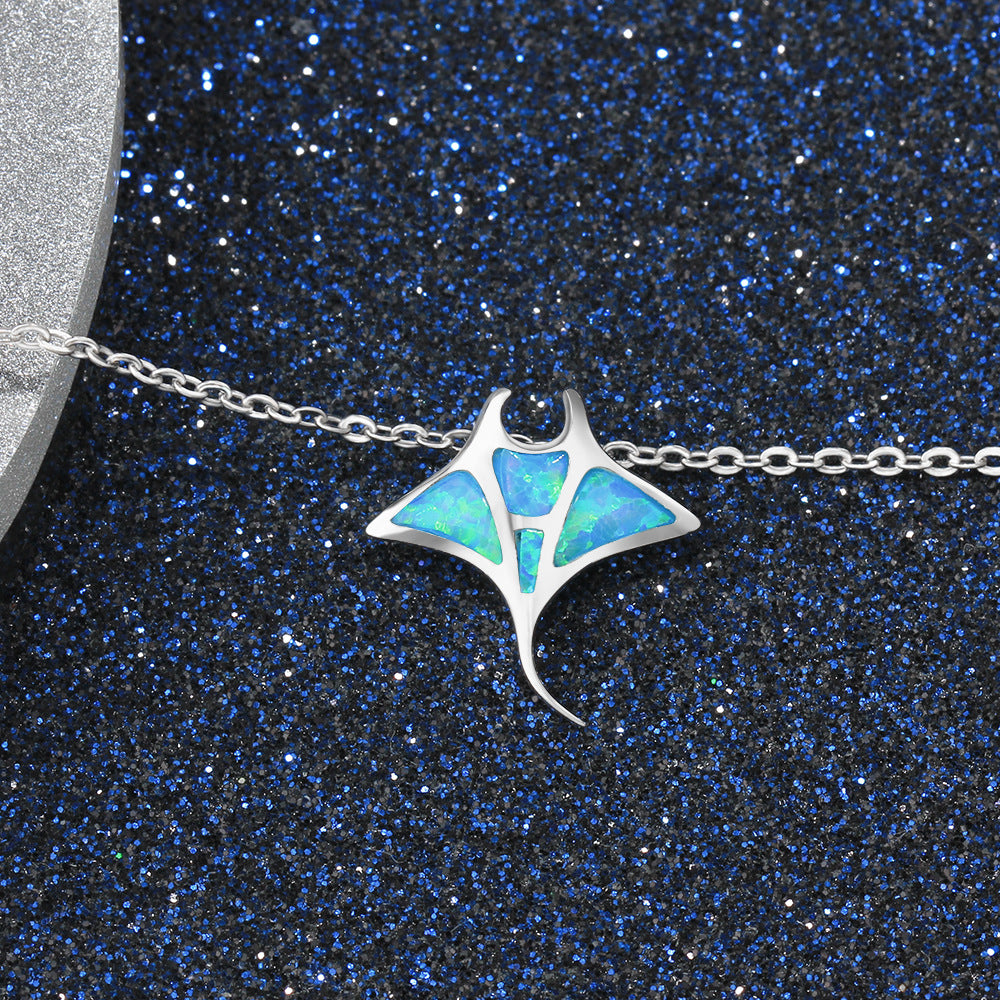 Blue Synthetic Opal Shark Animal Pendant on a 925 Sterling Silver Necklace
