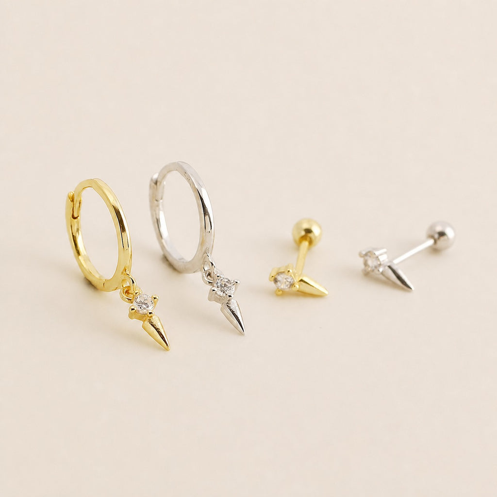 Delicate Modern Minimalist Fashion Jewelry Geometric Spike 925 Sterling Silver Hoop Ear Stud Earrings