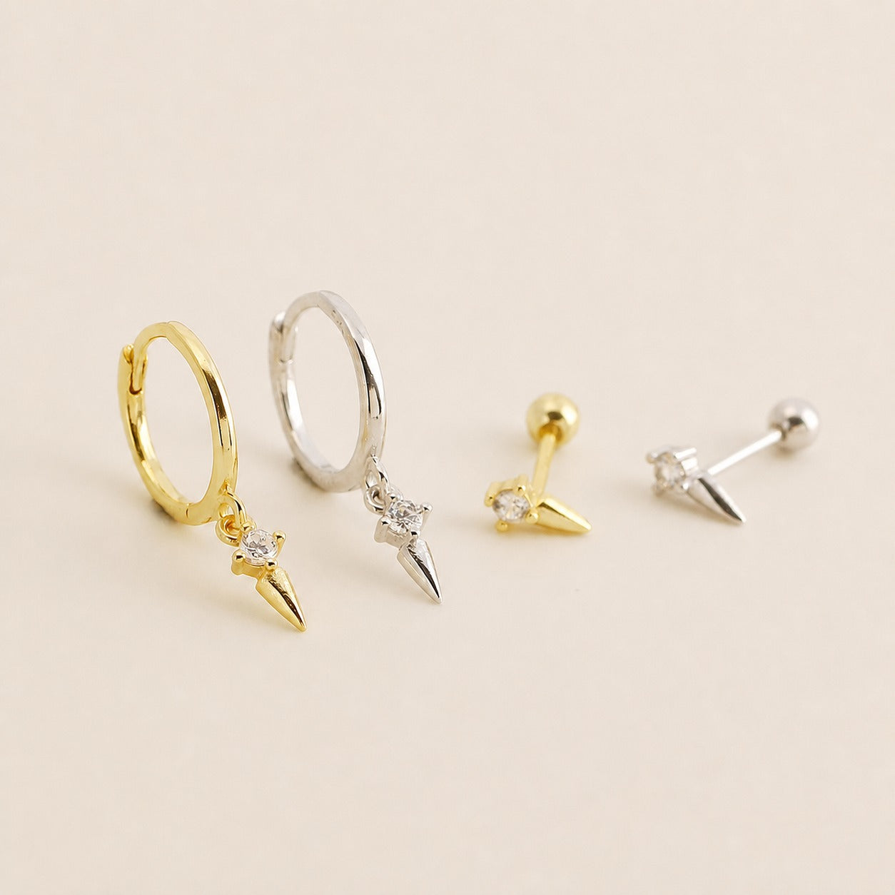 Delicate Modern Minimalist Fashion Jewelry Geometric Spike 925 Sterling Silver Hoop Ear Stud Earrings