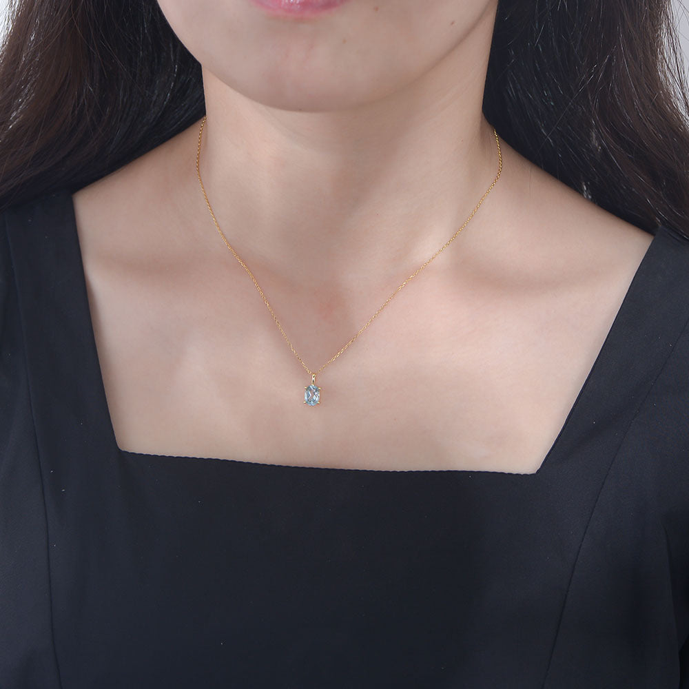 Women Oval Natural Blue Topaz 925 Sterling Silver Necklace