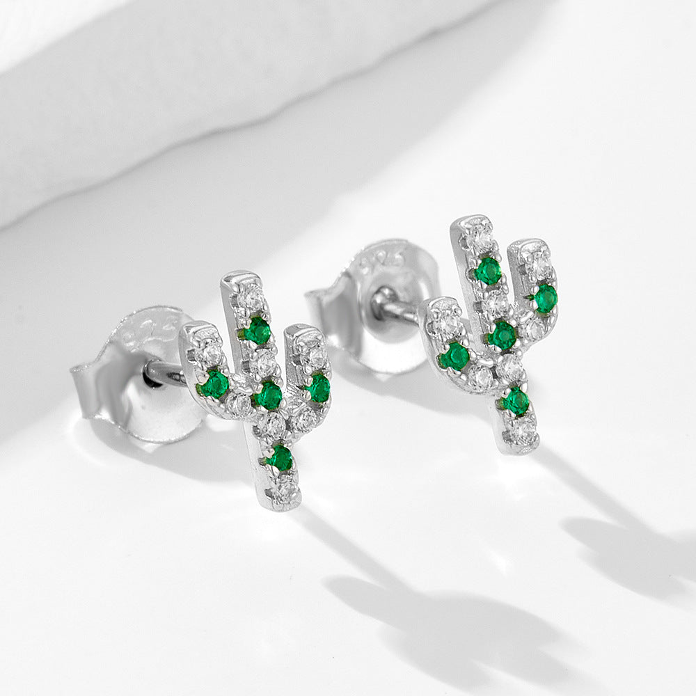 Cactus cubic zirconia green and transparent gemstone 925 sterling silver Earrings