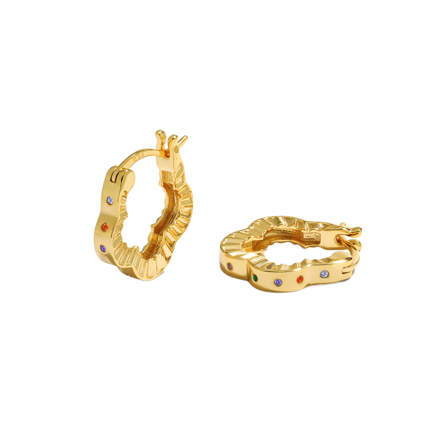 Women Fashion Jewelry Chic 999 Pure Silver Colorful CZ Hollow Four Leaf Clover Lucky Hoop Earrings
