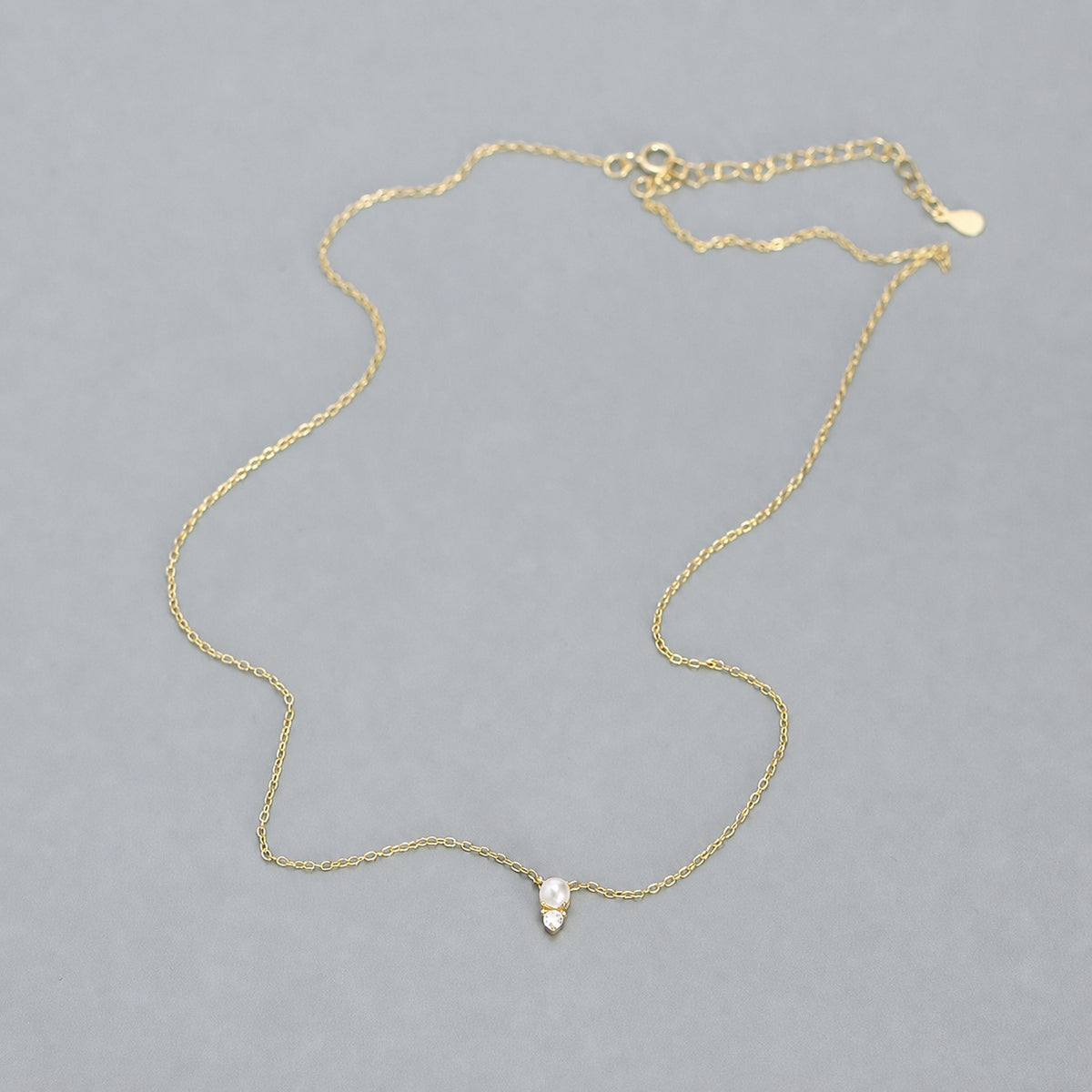 Mini Pearl And Clear Cubic Zirconia Pendant Necklace 925 Sterling Silver Delicate Clavicle Chain Adjustable Necklace For Women Minimalist Elegant Fashion Daily Wear Anniversary Gift Jewelry