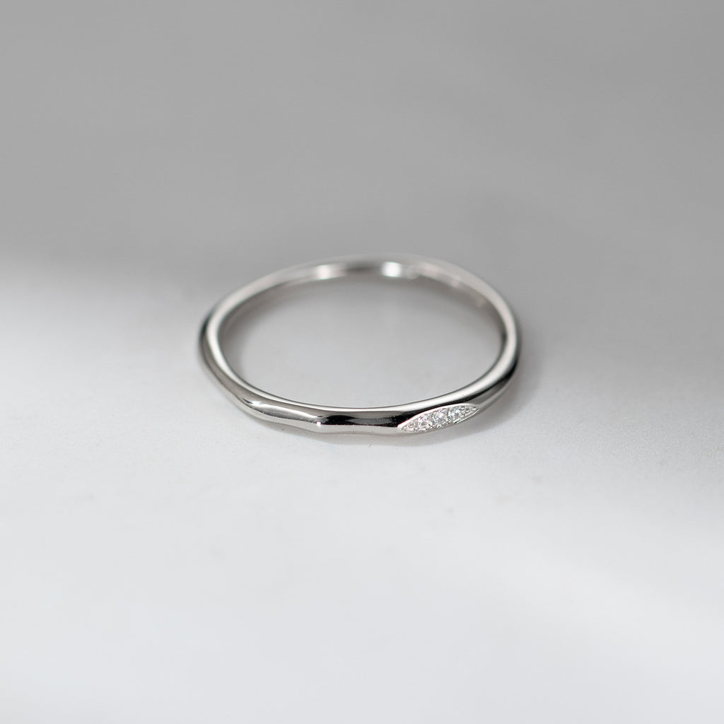 Cubic Zirconia Irregular Wavy Slim S925 Sterling Silver Vintage Textured Minimalist Delicate Stacking Ring