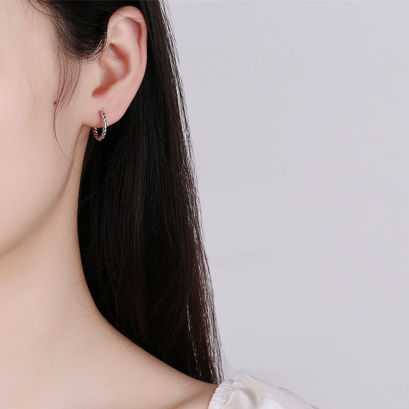 Pure Metal Twisted C Shape Hoop Earrings S925 Sterling Silver Minimalist Rope Texture Wave Design  Earrings