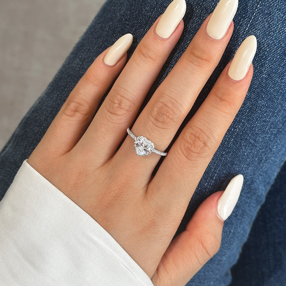 Bridesmaid Micro Setting CZ Border Heart Cubic Zirconia 925 Sterling Silver Adjustable Ring