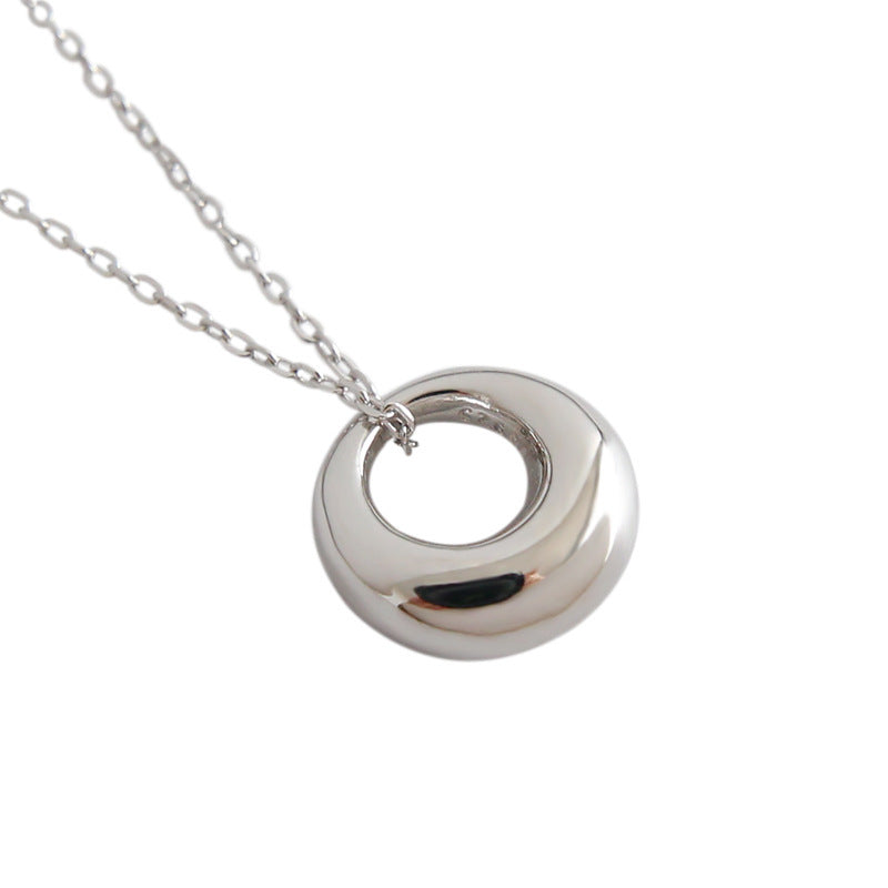 Minimalist Geometric Hollow Round Donut S925 Sterling Silver  Pendant Necklace