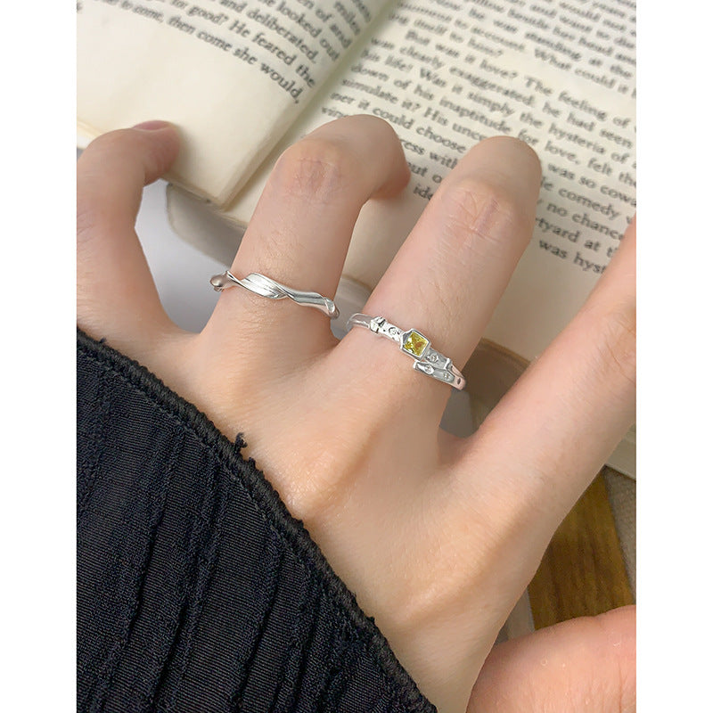 Women Elegant Fashion Minimalist Style Jewelry Twist Design Matte Finish S925 Sterling Silver Open Adjustable Ring