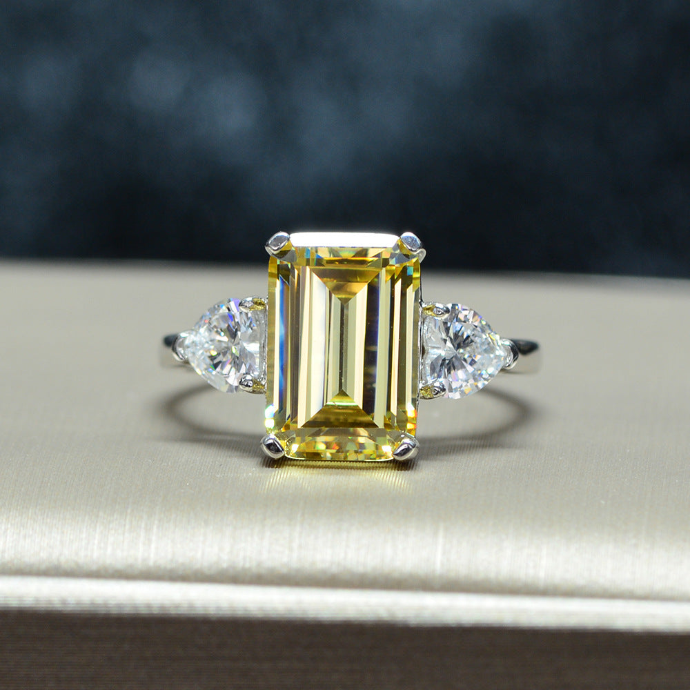 925 sterling silver  featuring a rectangular center stone flanked by teardrop shaped side stones, for a total of three stones  Ring