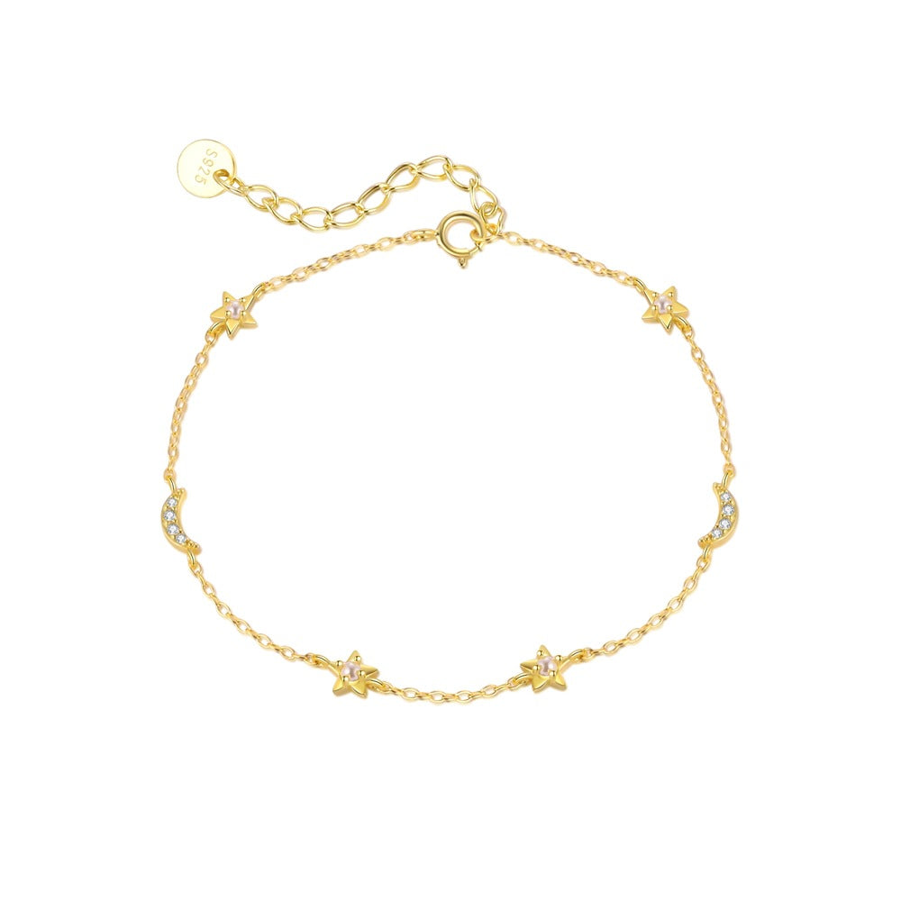 Girl Colorful CZ Star Moon Flower 925 Sterling Silver Bracelet