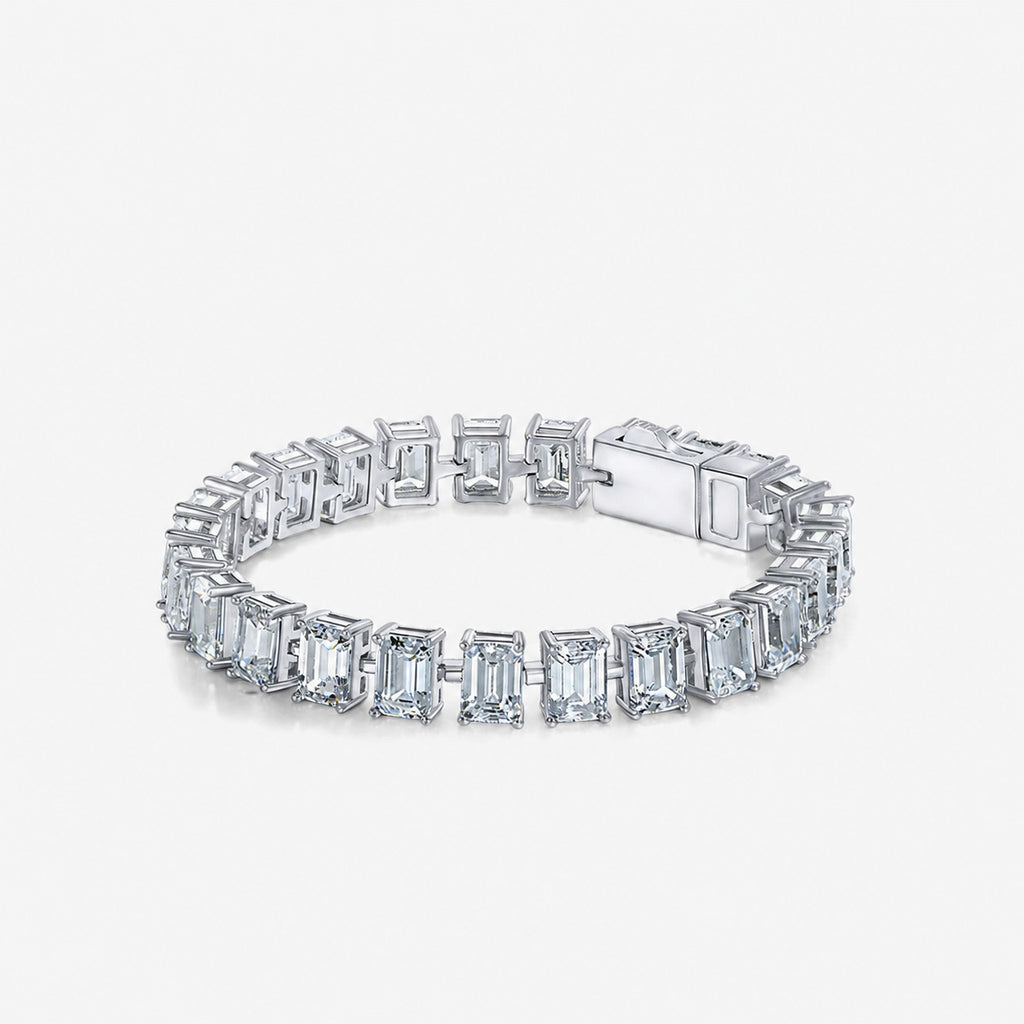 Clear Emerald Cut High Carbon Diamond S925 Silver Tennis Bracelet Rectangular 5mm x 7mm Stone Line Bracelet Elegant Fashion Classic Bracelet With Box Clasp Wedding Party Anniversary Gift