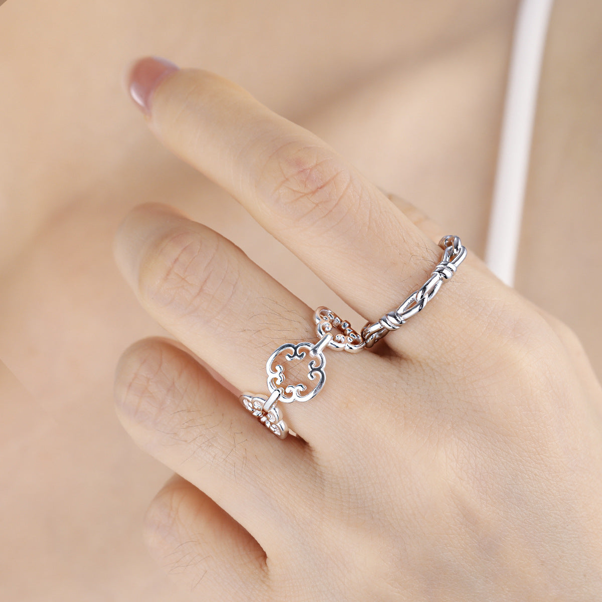Fine Jewelry Gift Geometric Chinese Knot Cloud Pattern Adjustable 925 Sterling Silver Ring