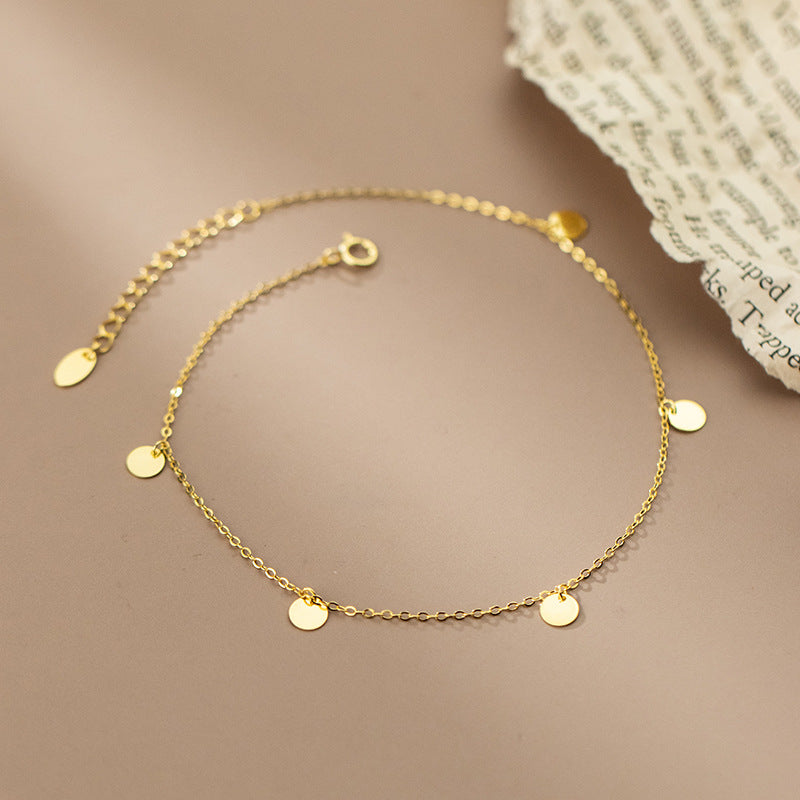 Minimalist Round Disc Charm Gold Color S925 Silver Chain Anklet