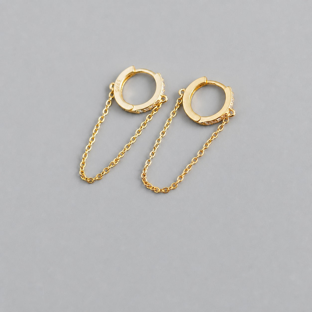 Geometric Circle Zirconia Chain Tassel Pendant 925 Sterling Silver Earrings