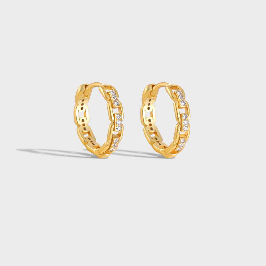 Lady Office Hollow CZ Chain 925 Sterling Silver Hoop Earrings