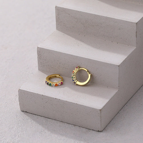 Colorful CZ Circle Casual 925 Sterling Silver Hoop Earrings