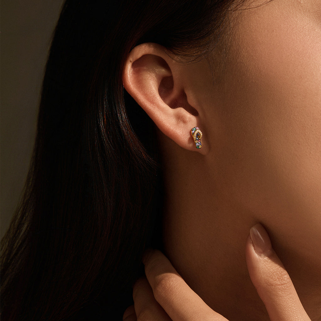 Colorful Skateboard Style Cubic Zirconia Gold Plated 925 Sterling Silver Earrings