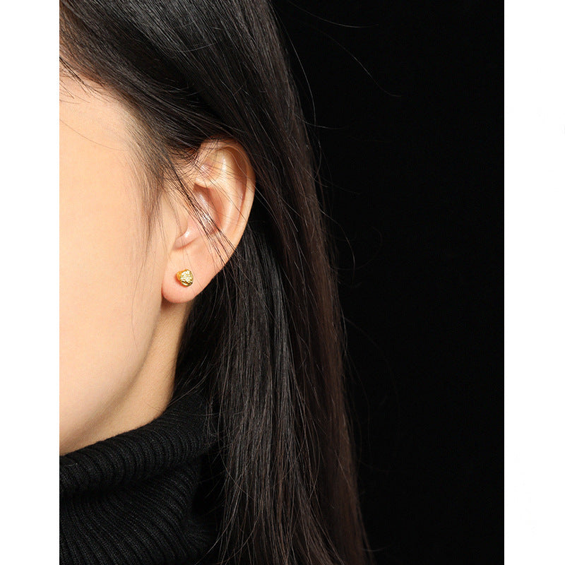 Modern Minimalist Geometric Textured Lava Design S925 Sterling Silver Stud Earrings