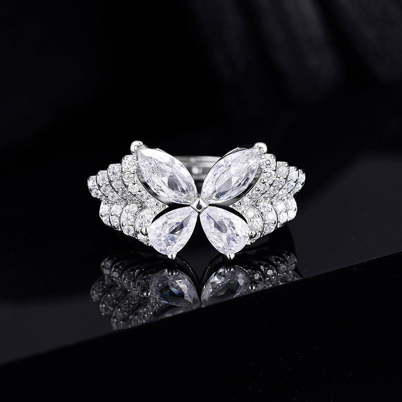 Elegant Butterfly Design Cubic Zirconia in 925 Sterling Silver Adjustable Ring