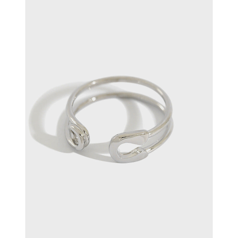 Geometric Safety Pin Paper Clip  925 Sterling Silver Adjustable Open Ring