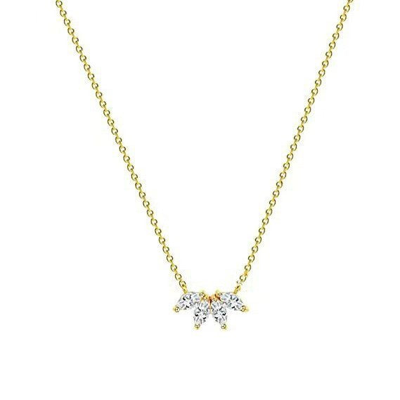Beautiful Oval CZ Flower Petals 925 Sterling Silver Necklace