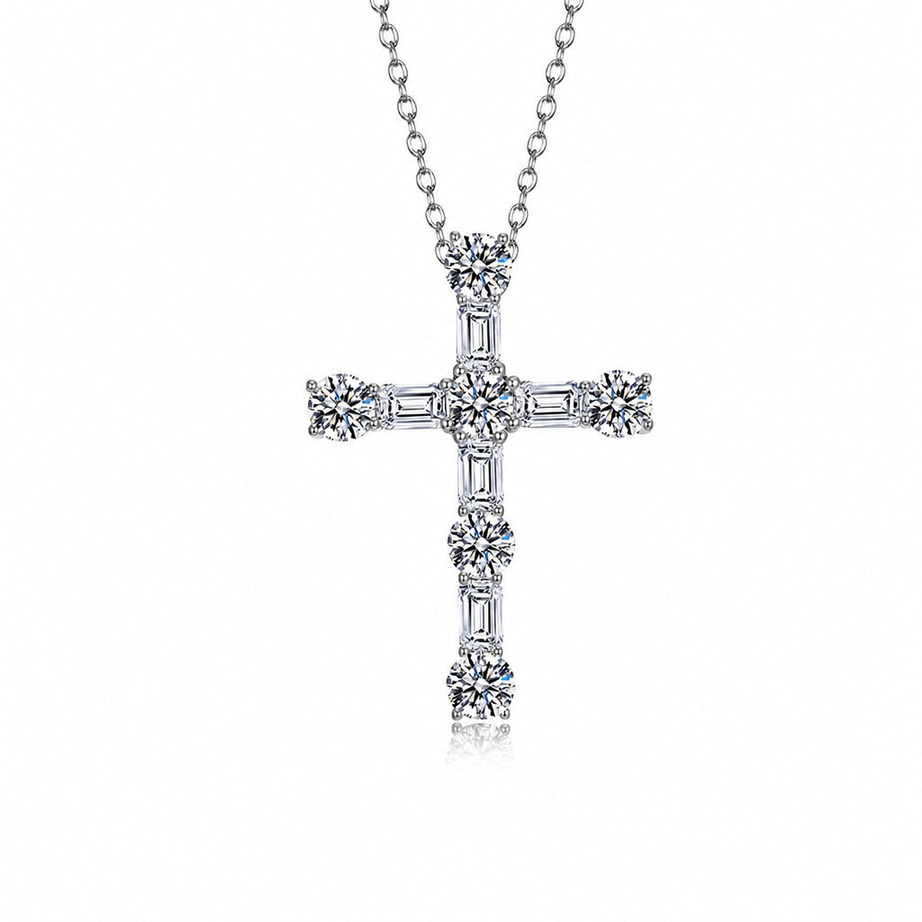 Religious Cross White Moissanite S925 Sterling Silver Pendant Necklace