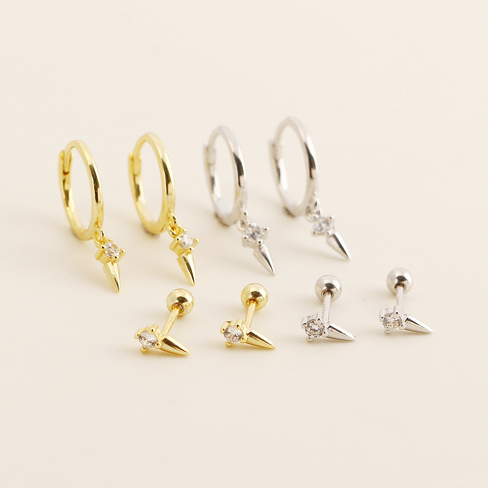 Delicate Modern Minimalist Fashion Jewelry Geometric Spike 925 Sterling Silver Hoop Ear Stud Earrings