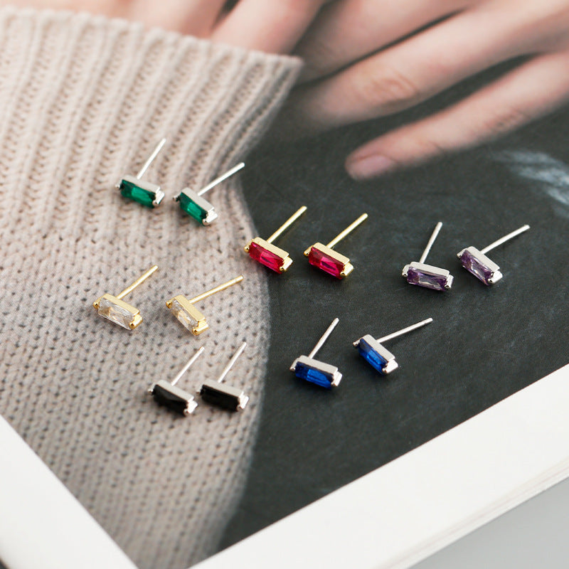 Simple 925 Sterling Silver Earrings with Rectangular Geometric Zirconia Cubes Stud Earringsgant Fashion Jewelry Gift