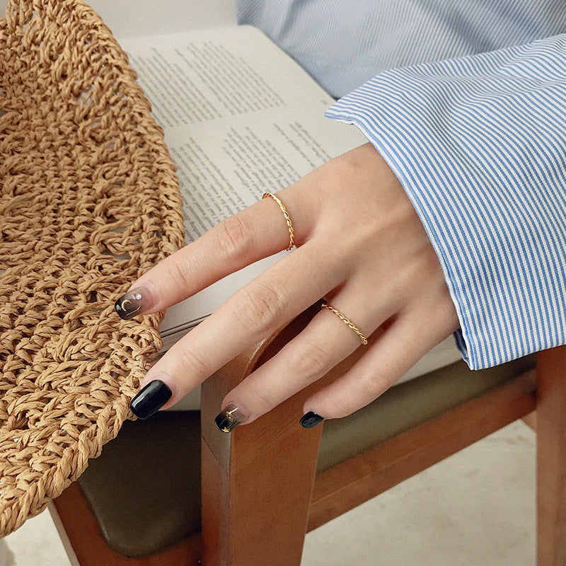 Fashion Geometric Line Jewelry Minimalist Twisted Rope Texture S925 Sterling Silver Stacking Ring