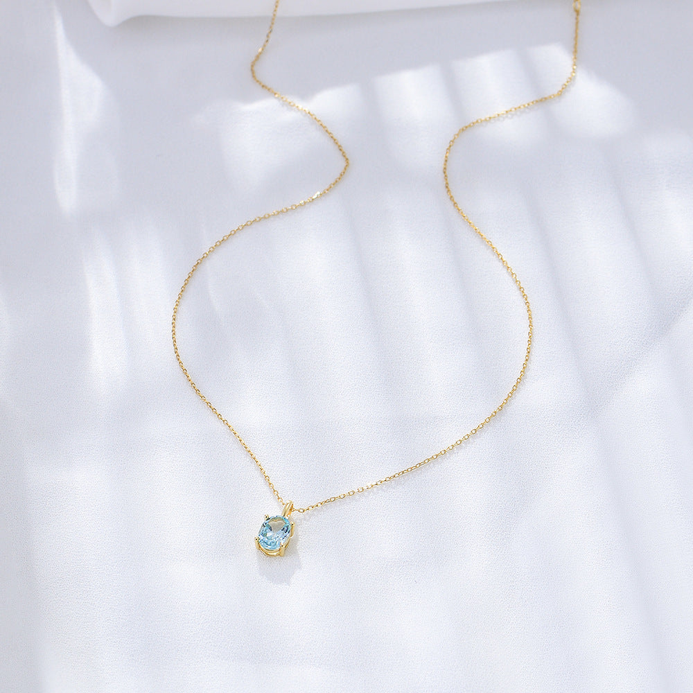 Women Oval Natural Blue Topaz 925 Sterling Silver Necklace