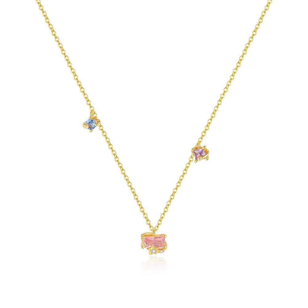 Girl White Pink CZ Star River 925 Sterling Silver Necklace
