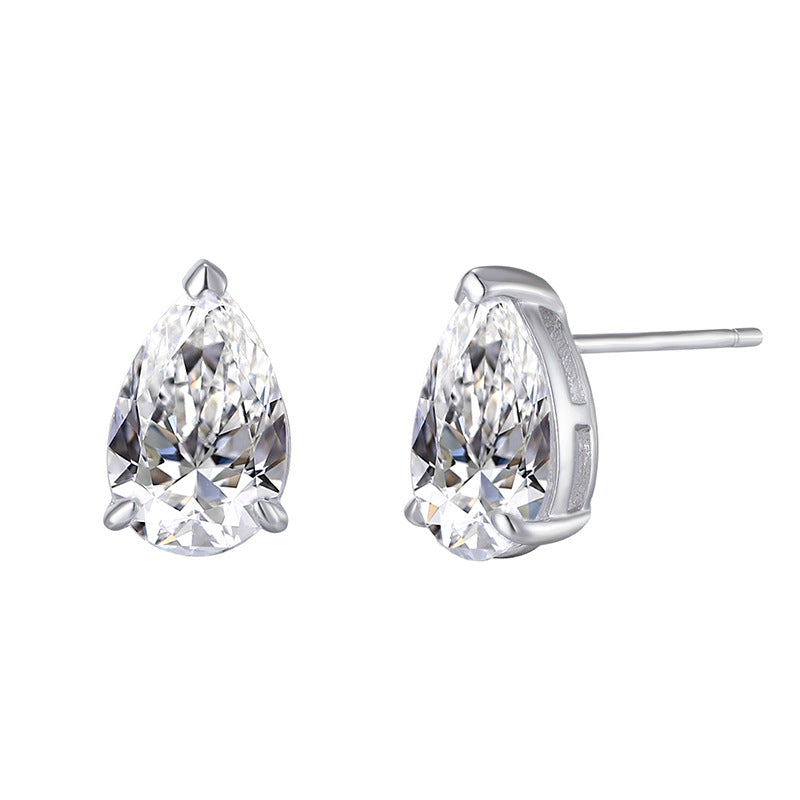 Elegant Teardrop Pendant O Chain Pear Cut Clear Cubic Zirconia 925 Sterling Silver Necklace