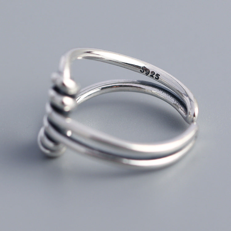 Minimalist Double Vintage Silver S925 Sterling Silver Wrapped Wire Crossover Adjustable Open Ring