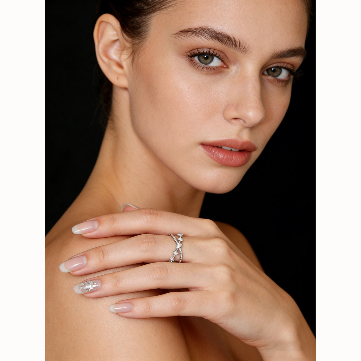 Cubic Zirconia Cross Style Open Adjustable Band 925 Sterling Silver Ring