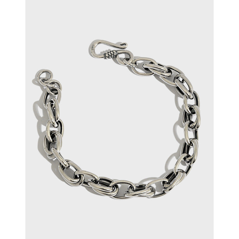 Vintage Silver Pure Metal 925 Sterling Silver Oval Chain Link Bracelet